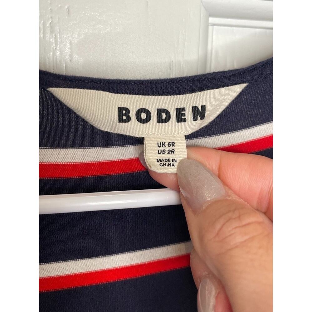 Boden Women's Faux Wrap Midi Dress 6R Navy Stripe Stretch Marine Preppy Coastal - Picture 8 of 11